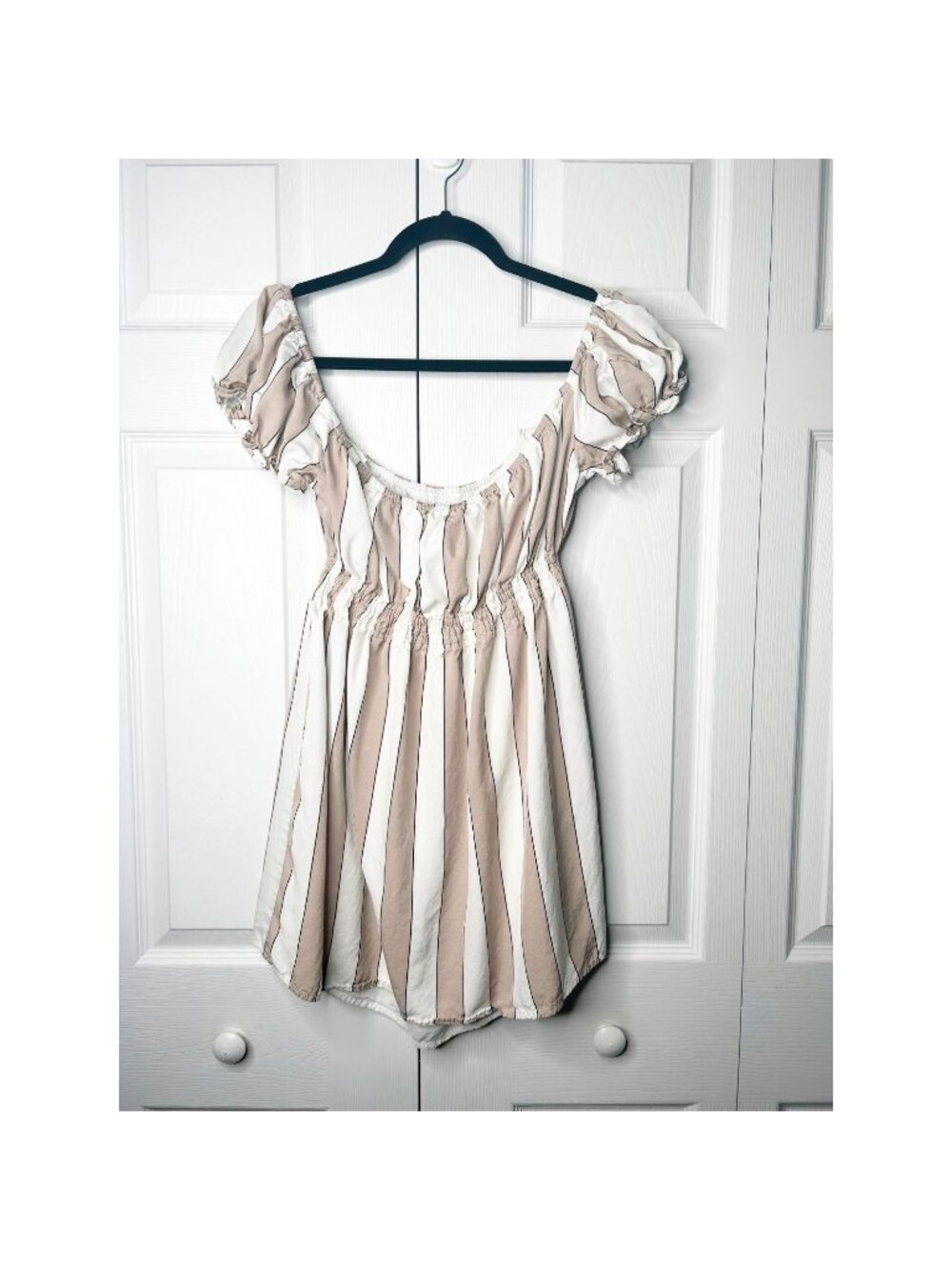 Capulet Gracie White Tan Striped Short Sleeve Mini Dress Women's Size Large L